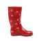 Ladies Thigh High Waterproof Rubber Boots With Red Flower Printing