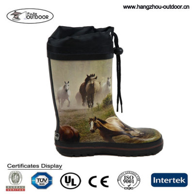 Kids Horse Printing Rubber Boots With Collar