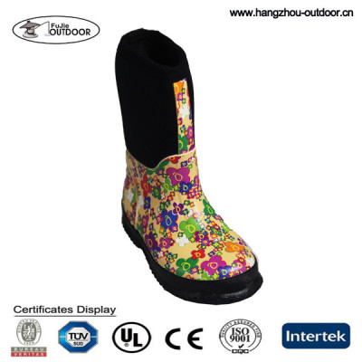 Children Flower Printing Warm Neoprene Rubber Lightweight Rain Boots