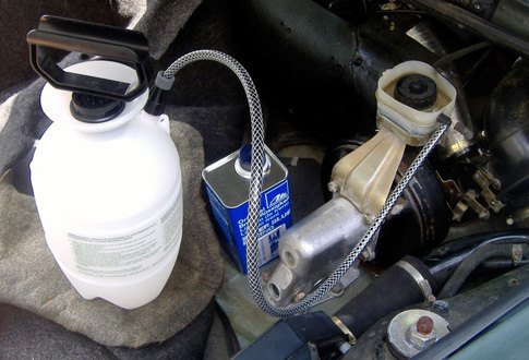 Brake fluid pressure bleeders such as this one make it easy for one person to flush old brake fluid out of the lines.