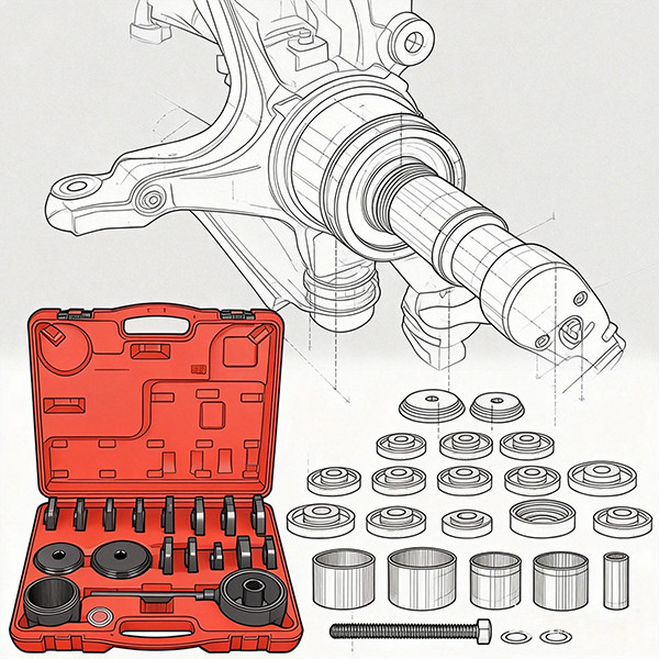 Wheel hub bearing puller kit for on-car service