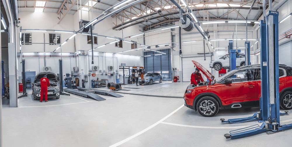 Professional repair bay used for organized mechanical service