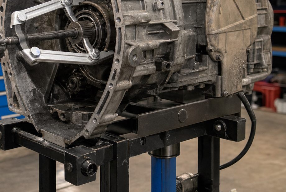Transmission housing supported in a stable service fixture