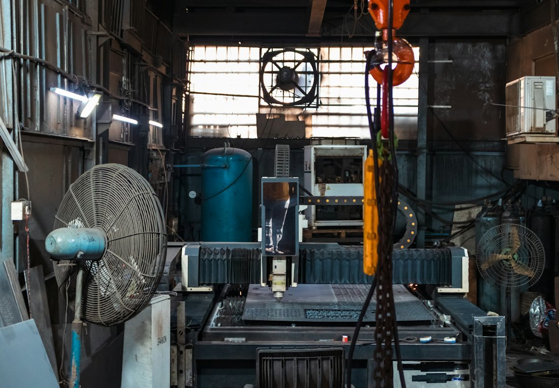 Industrial workshop showing machinery and service space