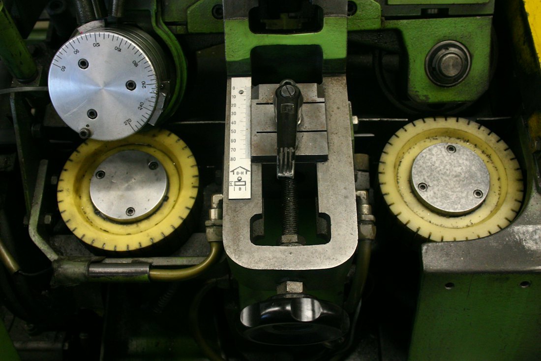 Close view of industrial machinery dials and components