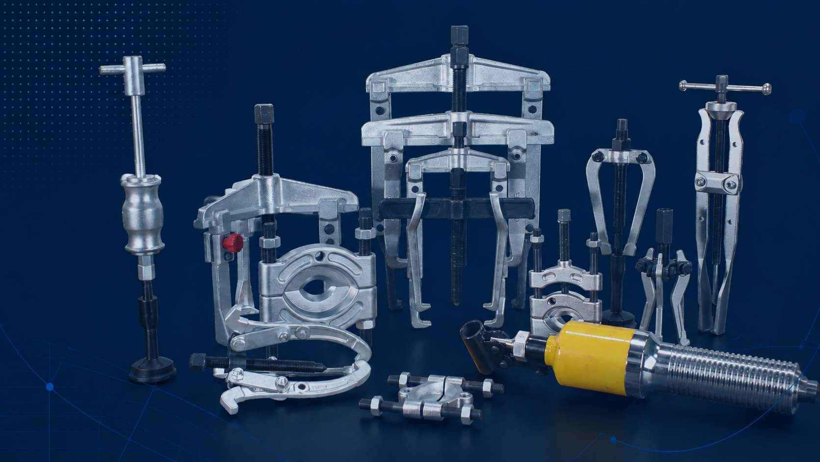 Different types of bearing pullers including jaw, hydraulic and separator tools