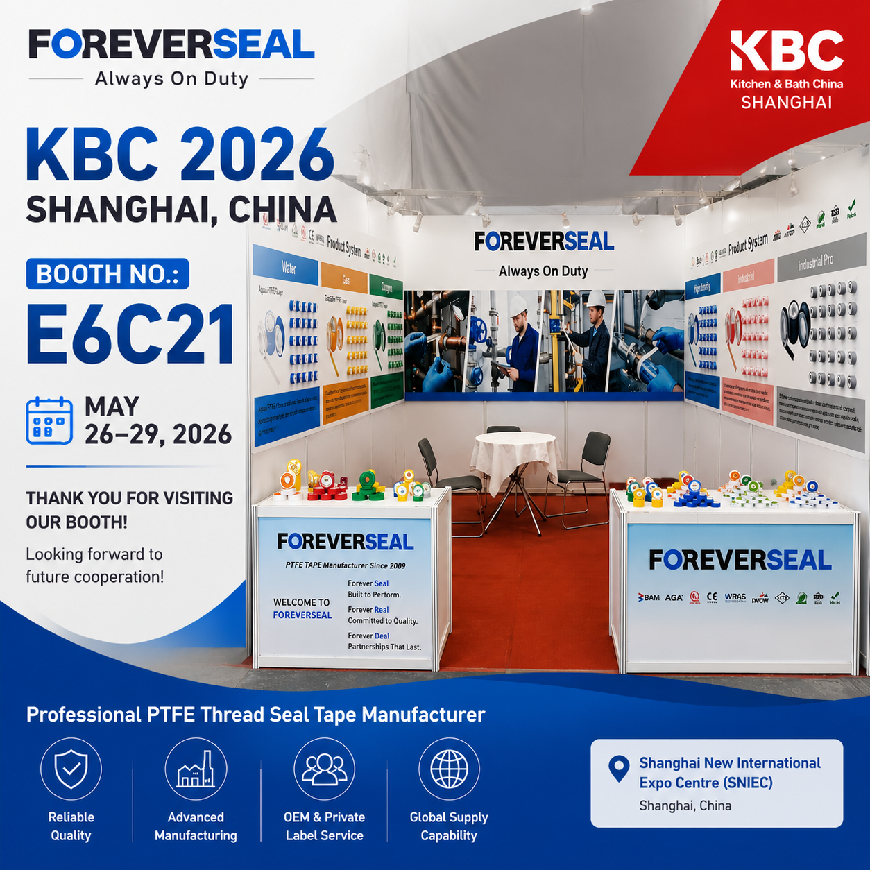 FOREVERSEAL at KBC 2026 Shanghai | PTFE Tape Manufacturer