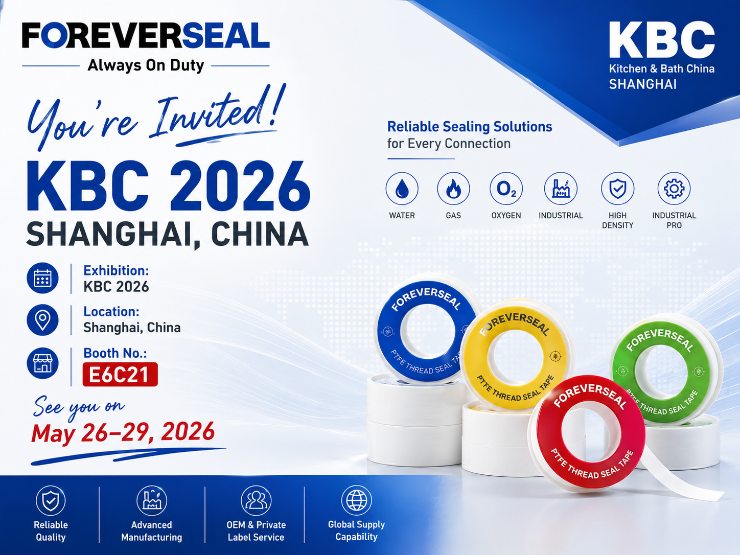 FOREVERSEAL at KBC 2026 Shanghai | PTFE Tape Manufacturer