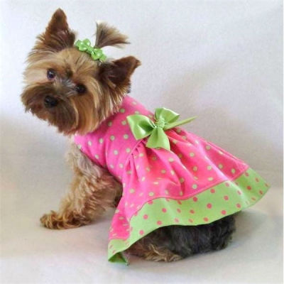 Pink and Lime Polka Dot Dog Dress
