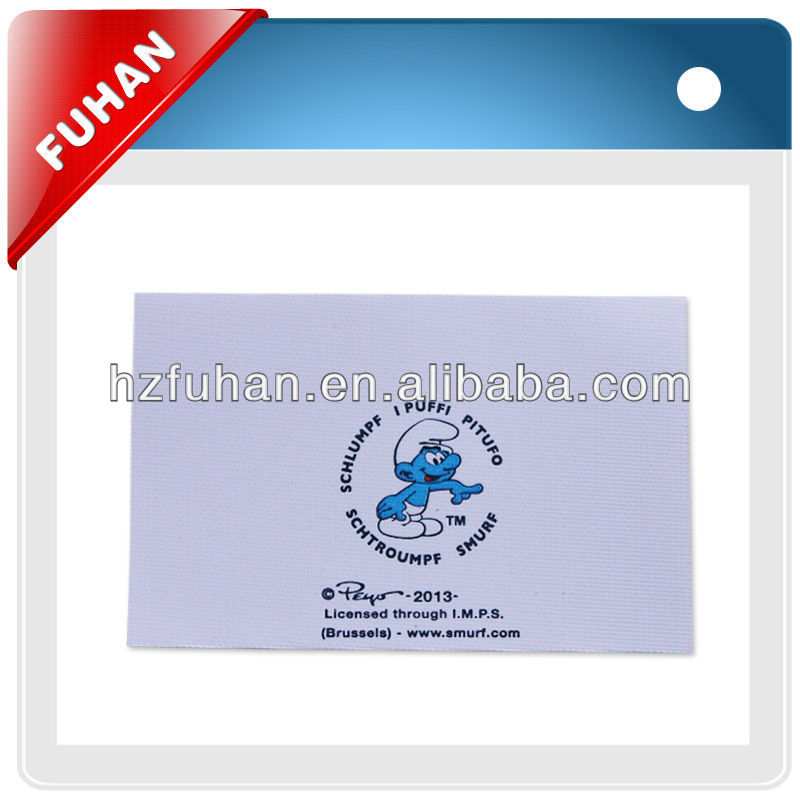 Lowest price damask satin material printing label for toy ,textile