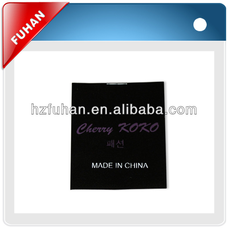 2014 Factory directly customized organic satin printing label with silk screen technic for garment