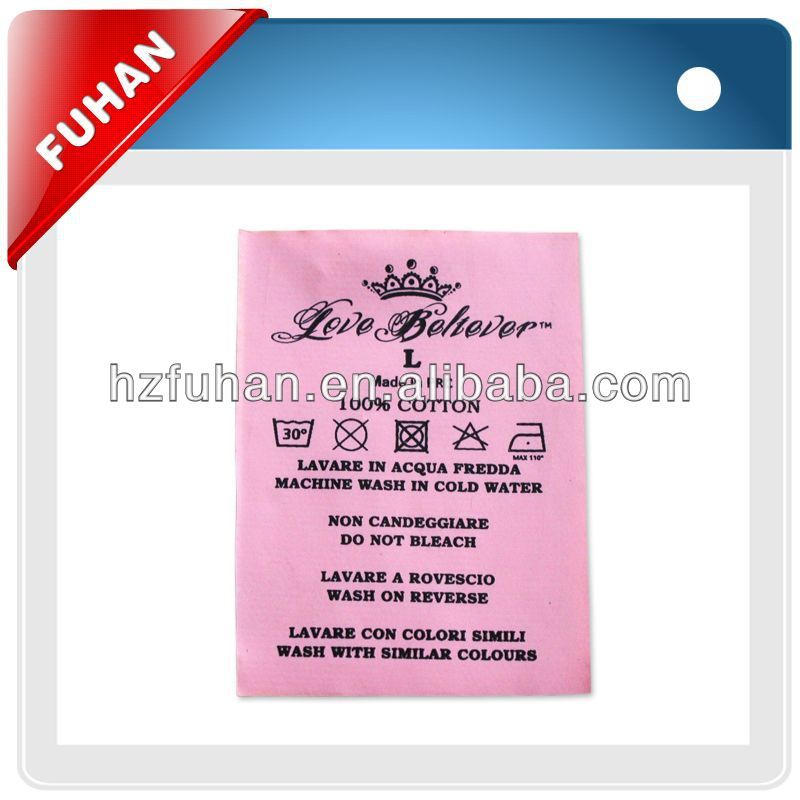 Good quality washing instruction labels for satin