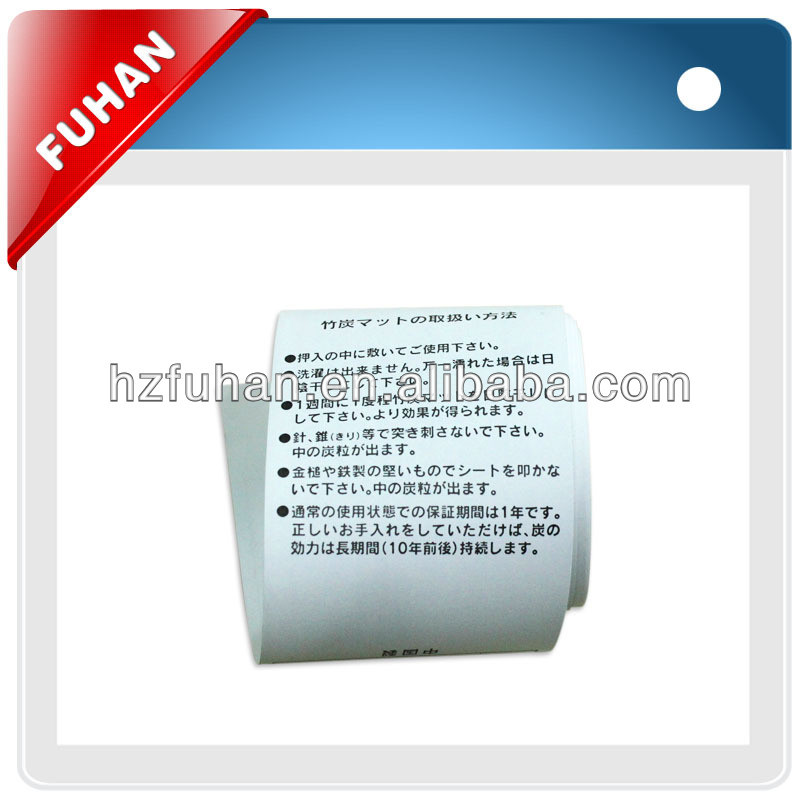 Satin material custom order main water care printing label