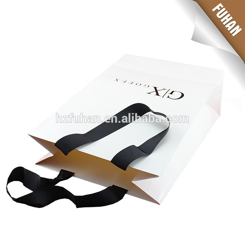 Printing eco-friendly black letter white paper shopping bag