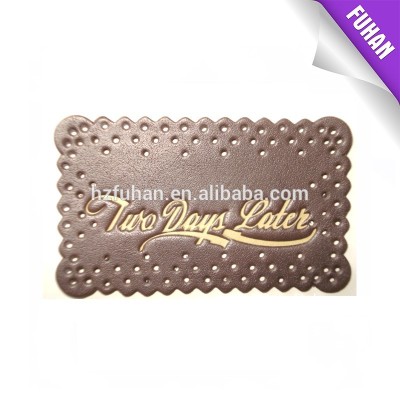 Fashional Decorative embossed PU leather patches with lace side