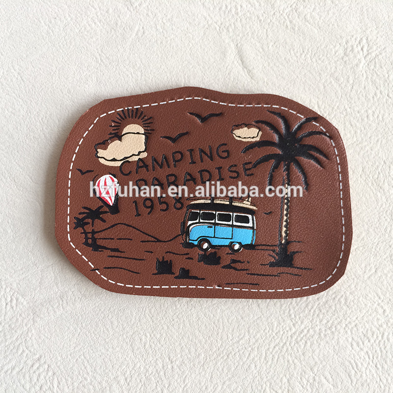 New custom brand brown faux leather patch