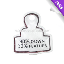 Fashion clothes customized down feather inflatable tag