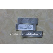 main grey ground label with white logo woven labels