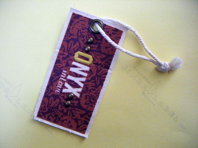 Newest style damask woven hang tag for garment,bag,shoes
