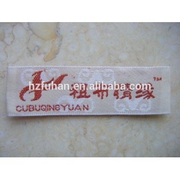 Fashionable design high damask woven label with end folding for hat/garment/toy