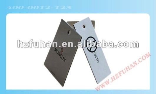 garment colorful hangtag made of white cardboard