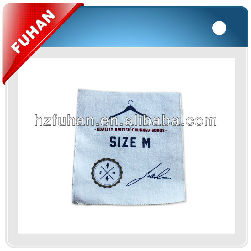 2013 Best Price double side printed label with silk screen printing style for canvas garment
