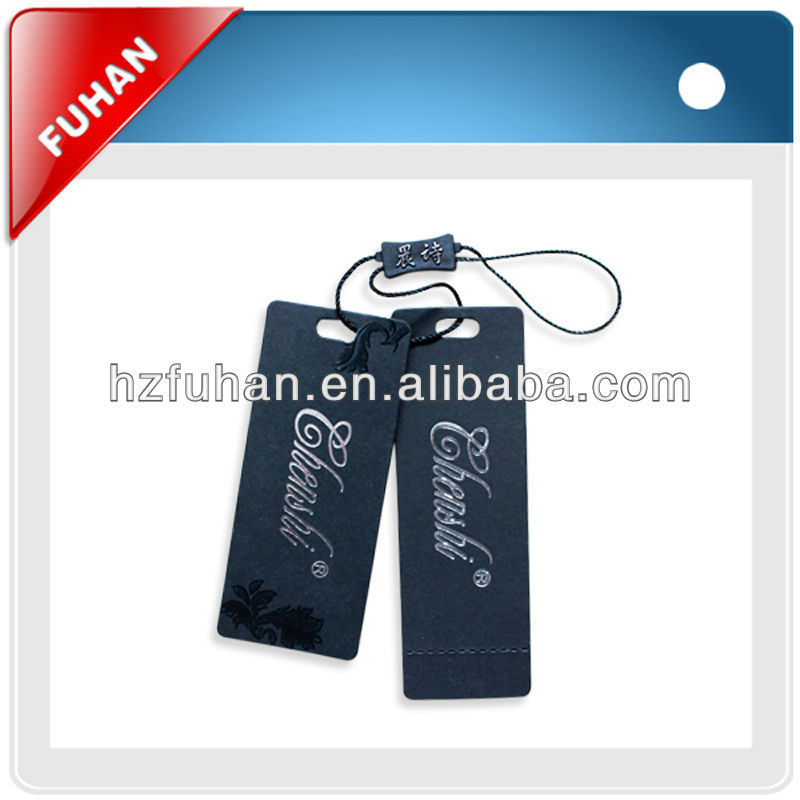 Printed paper hang tag with string and safety pin