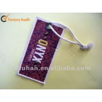 Cotton printed clothing hang tag with eyelets and rope