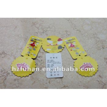 specil design yellow hang tag for kids garment