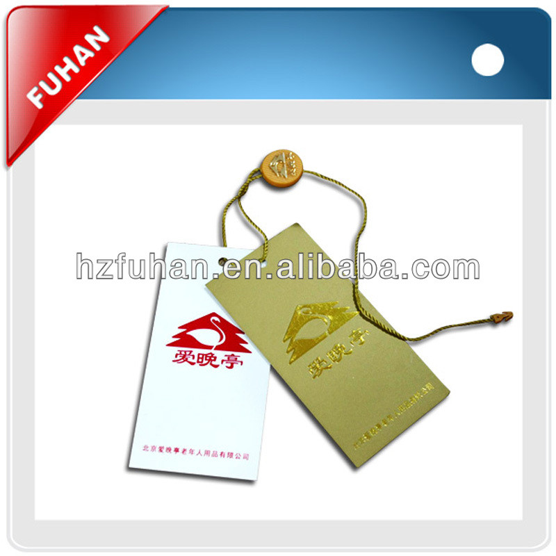Printed paper hang tag with string and safety pin