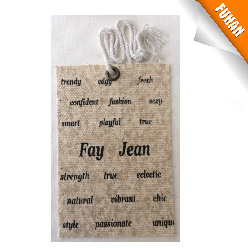 Printed cotton hang tag with copper eyelet