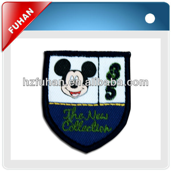 2014 custom order colorful cartoon woven label badge for garment/bag/toy/hat