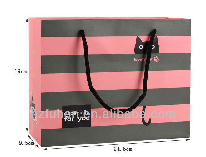 Striped paper shopping bags woth handle , gift packing bags