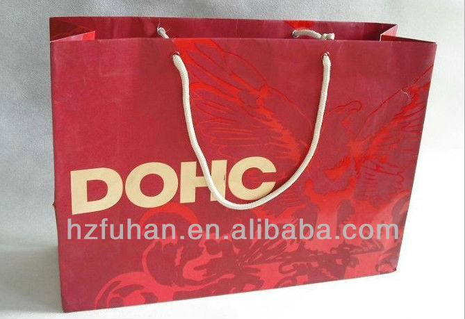Customized paper shopping bag with ribbon handle