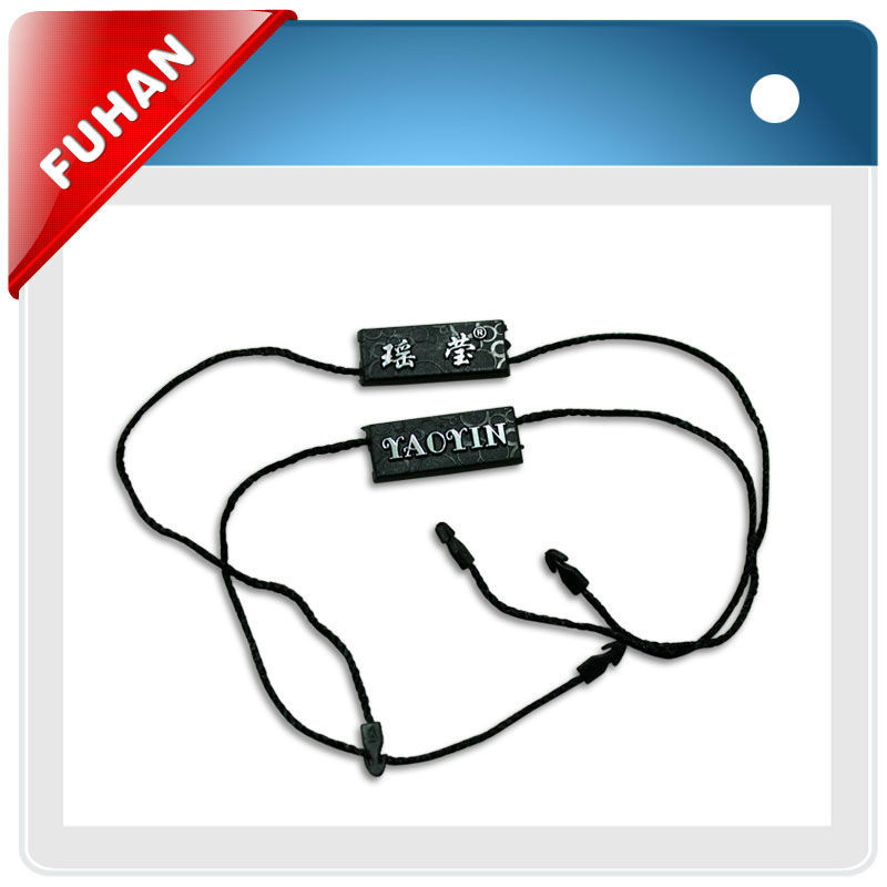 2013 customized garment colorful Plastic Tag with nylon string or Wax cord