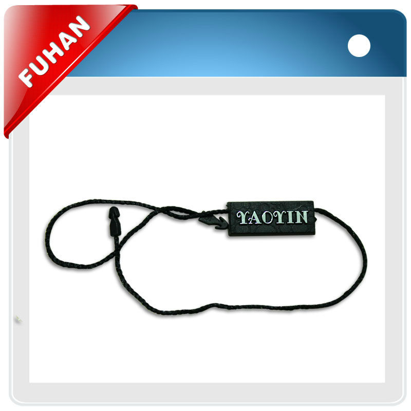 2013 customized garment colorful Plastic Tag with nylon string or Wax cord
