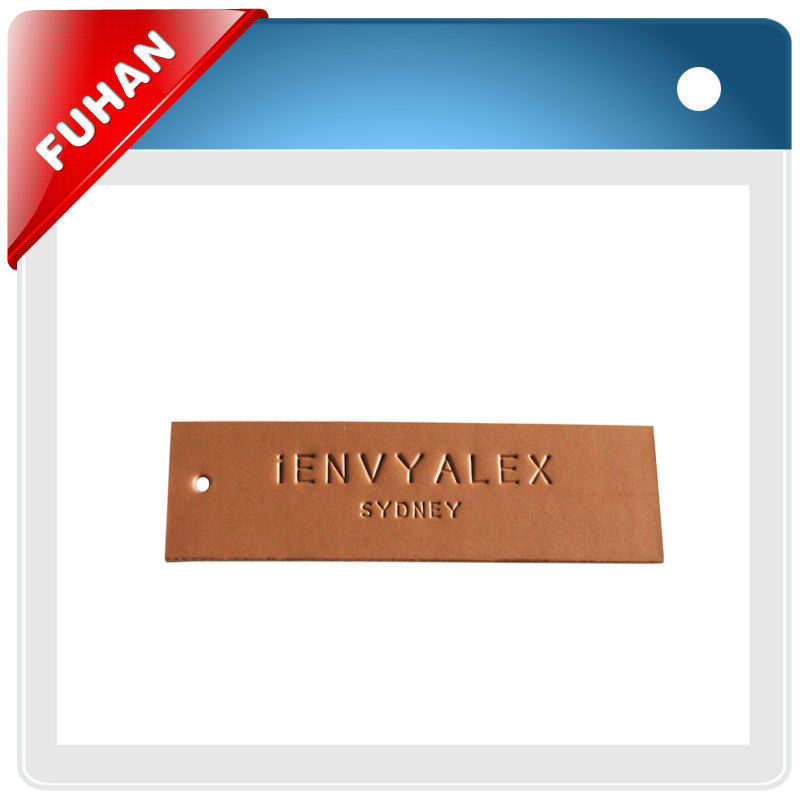 Directly Factory hot-stamping Leather Label with string for stocklot