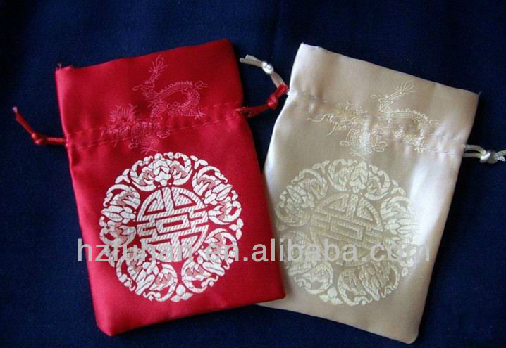 Jewelry gift packaging bags,silk drawstring printed bags