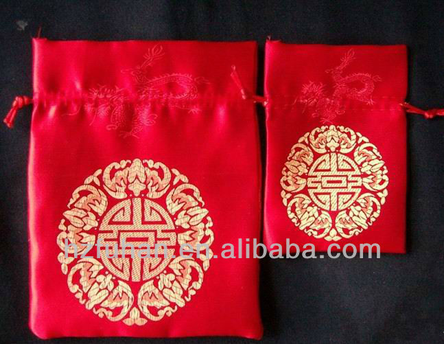 Jewelry gift packaging bags,silk drawstring printed bags