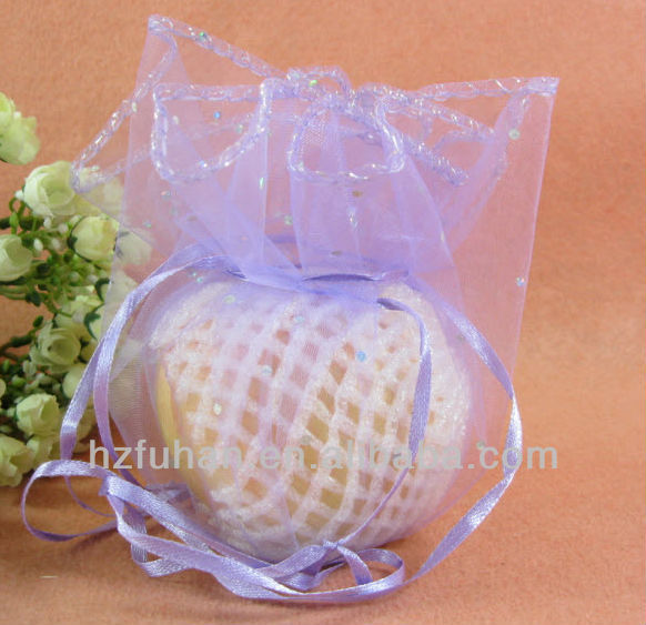 Customized purple organza drawing bags with printing logo