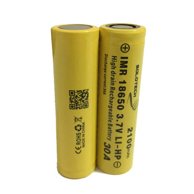 Solotech Electronic cigarette 18650 high drain Lithium Battery 18650 2100mAh (Flat Top) 30A discharge