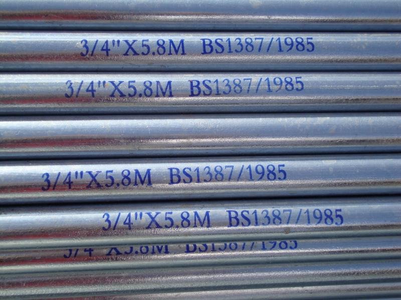 BS1387zinc coated steel pipe with threading and coupling