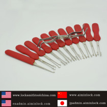 High Quality Locksmith Tool 11pcs Lock Pick Set for Car Red + Silver