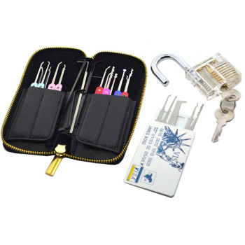 Stainless steel 22pcs lock pick set + Credit card shape lock pick kit + Transparent practice padlock