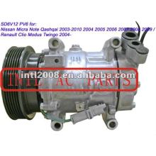 Sd6v12 compressor para nissan micra nota qashqai 2003-2010/clio renault twingo modus 2004- 27630- 00q0d 27630- 00q0n 8200220924