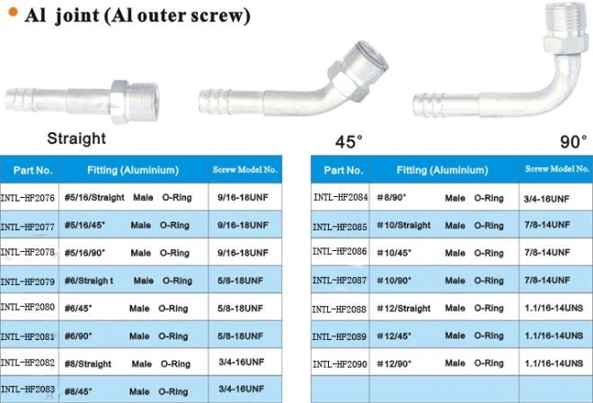 Standard aluminum joint with aluminum outer screw flare type wholesale and retail