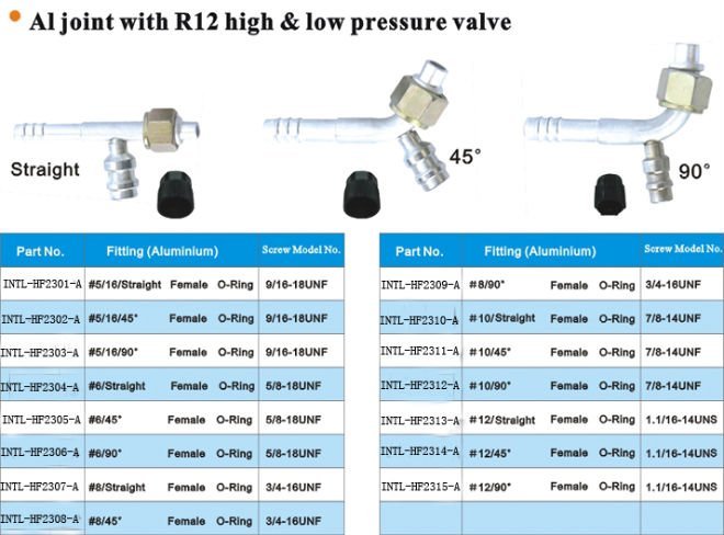 aluminum joint fitting with R12 hign & low pressure valve wholesale and retail
