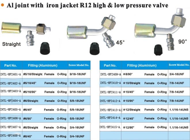 aluminum joint with aluminum jacket cap R12 HIGN & LOW PRESSURE valve wholesale and retail