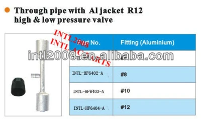 aluminum auto air conditioning beadlock hose fitting crimp on fitting hose splice with R12 service port