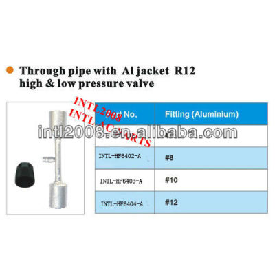 universal auto air conditioning AC beadlock crimp on fitting hose splice with R134a service port